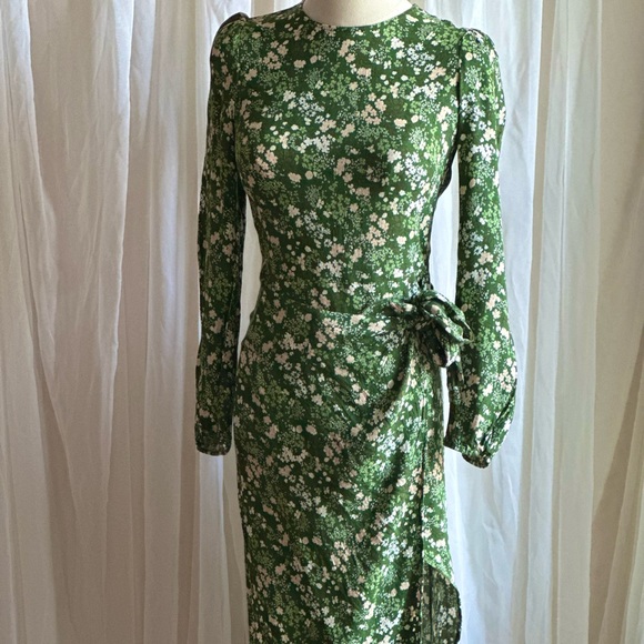 SALE!  Reformation Dress (0) Slit Green Floral Dress - BROKEN ZIPPER:( - Picture 1 of 13